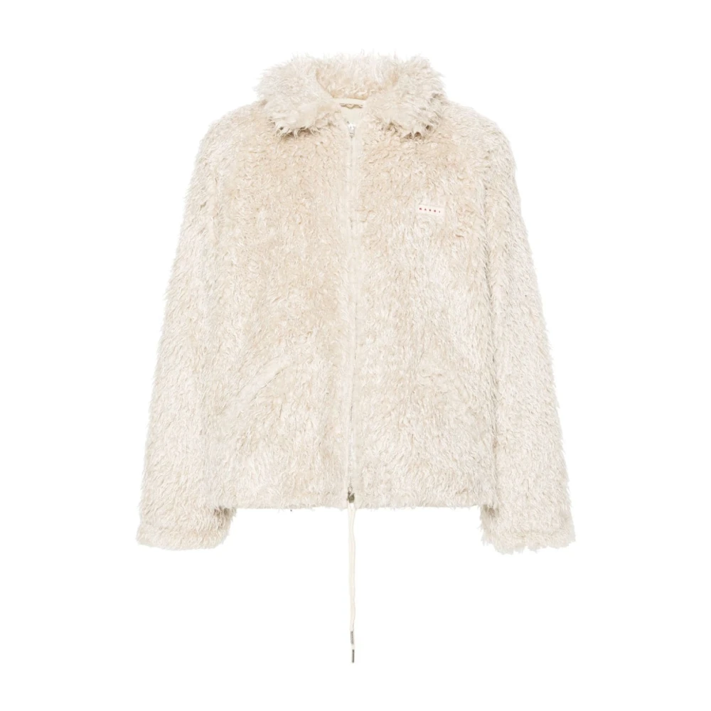 Marni Faux Shearling Logo Patch Jacka Beige, Herr