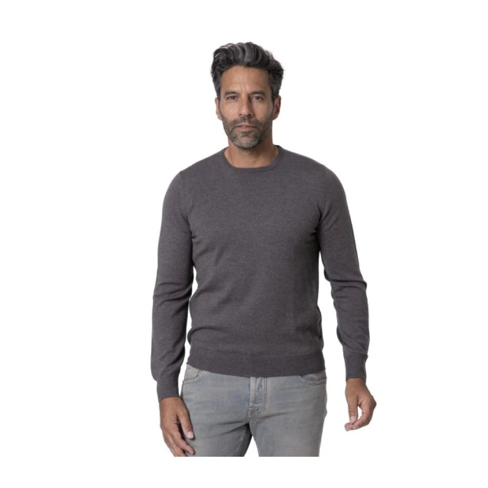 Gran Sasso Taupe Merino Wol Ronde Hals Trui Gray Heren