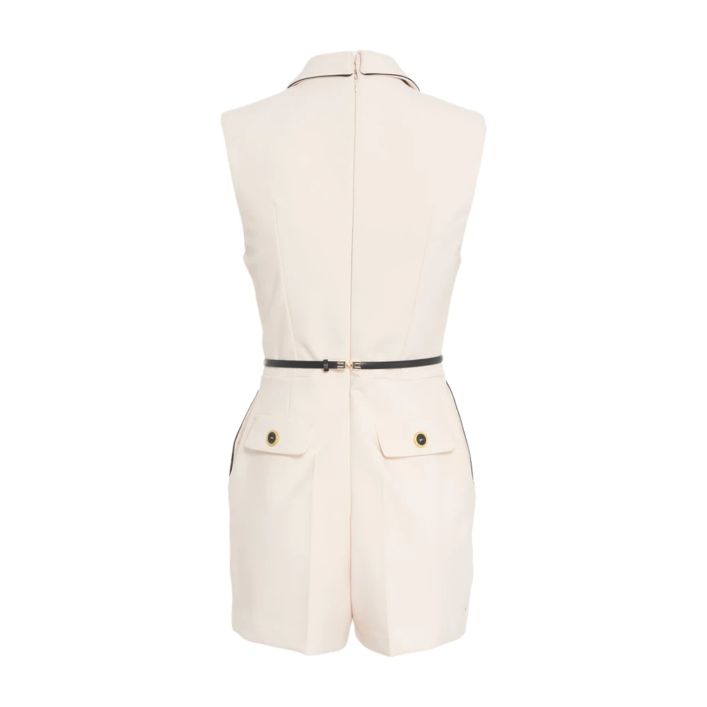 Elisabetta Franchi Chique Beige Overall met Metallic Details Beige Dames