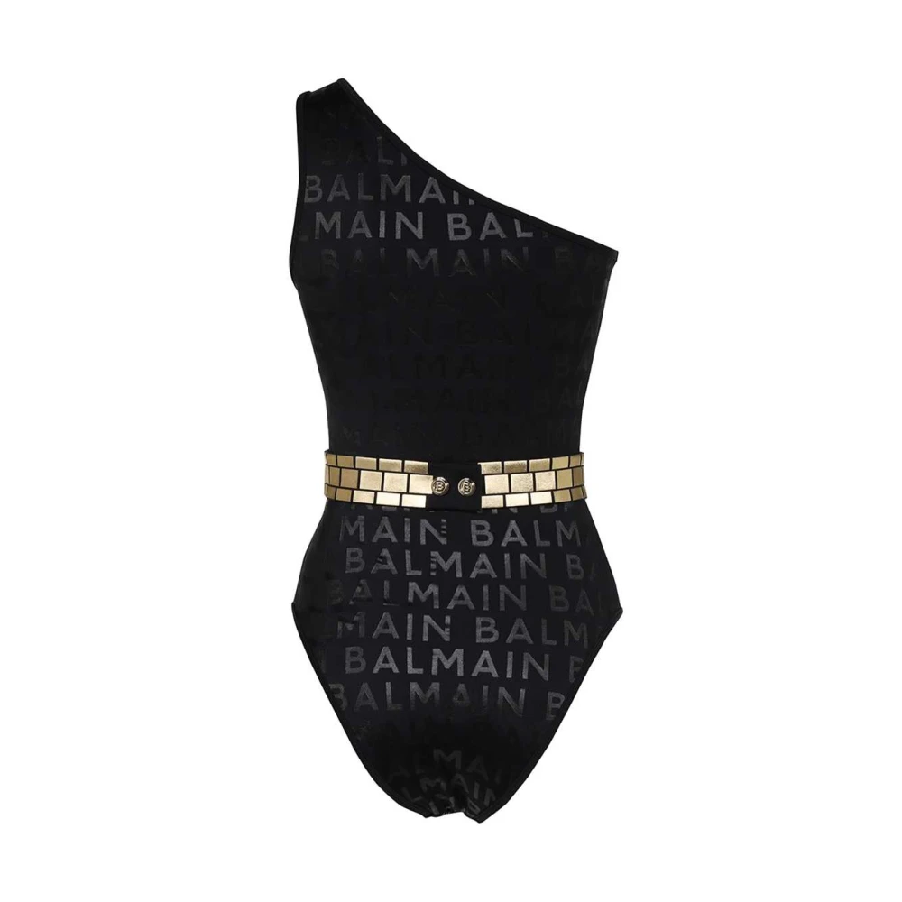 Balmain Badpak met logo print en taille riem Black Dames