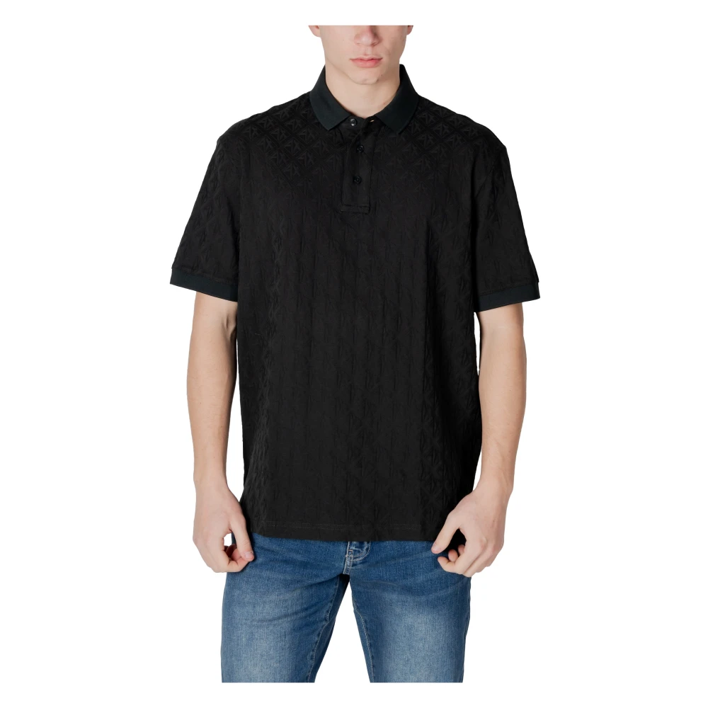 Armani Exchange Zwarte Polo Shirt met Knoopsluiting Black Heren