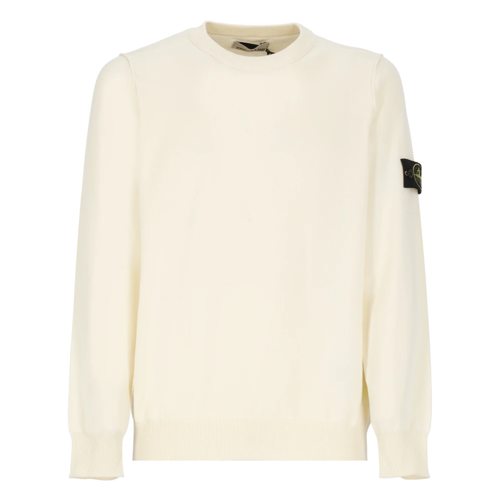 Stone Island Ivory Bomullströja med Logopatch Beige, Herr