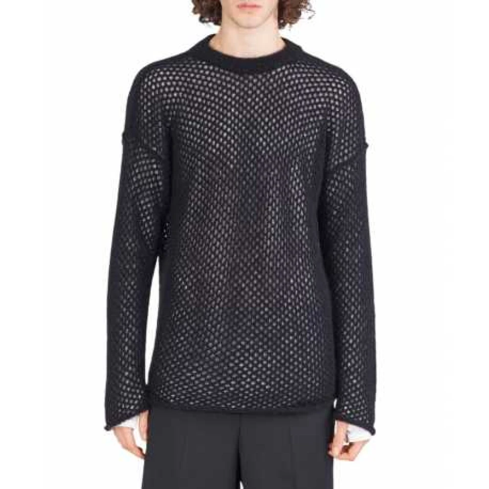 Isabel Benenato Zwarte Oversized Mesh Gebreide Trui Black Heren