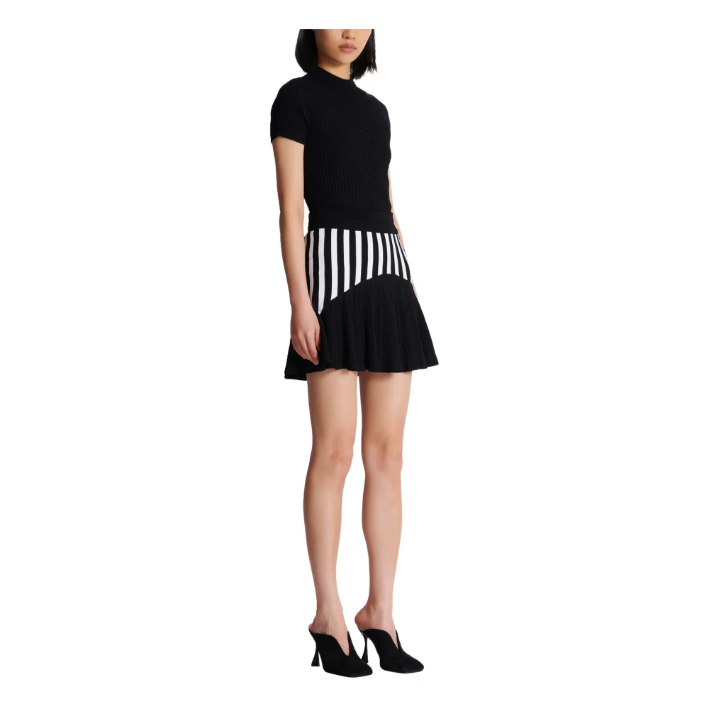 Balmain Geplooide gestreepte gebreide rok Black Dames
