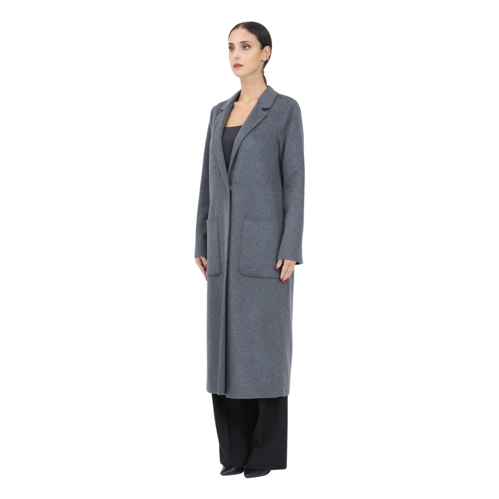 ViCOLO Lange grijze jas met strak design Blue Dames