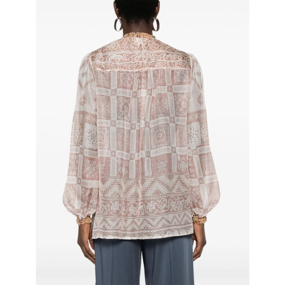 Pierre-Louis Mascia Gedrukte Zijden Shirt Beige Multicolor Dames