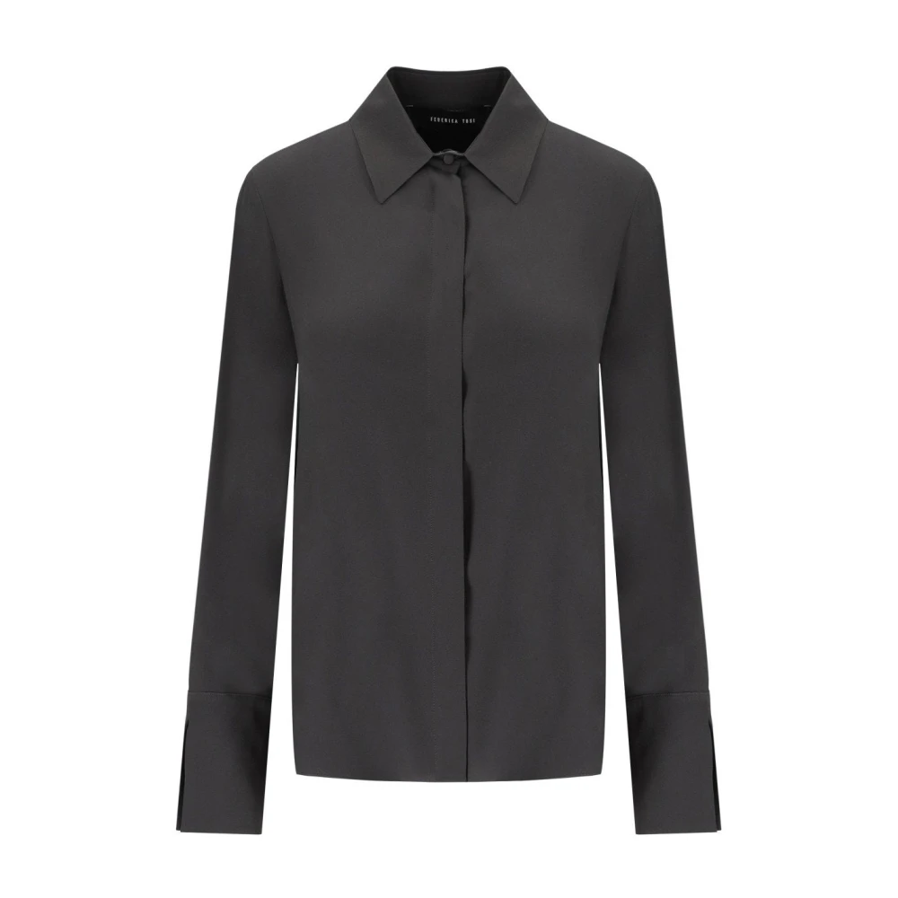 Federica Tosi Women's Gray Black Silk Oversized Shirt - Shirts - M - Blouses & Shirts
