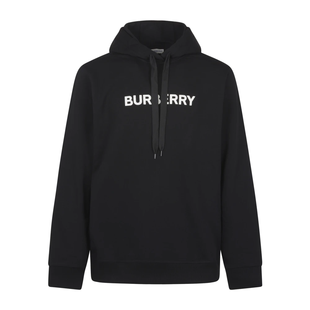 Burberry Zwarte Logo Sweatshirt Capuchon Elastische Manchetten Black Heren