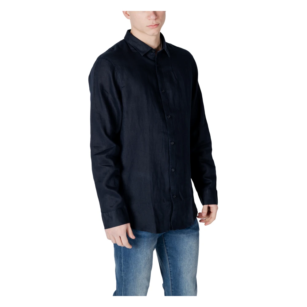 Armani Exchange Linnen Overhemd Lange Mouwen Lente Zomer Collectie Blue Heren