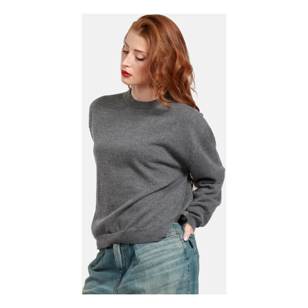 Momoni Wol Zijde Kasjmier Trui met Drop Schouder Gray Dames