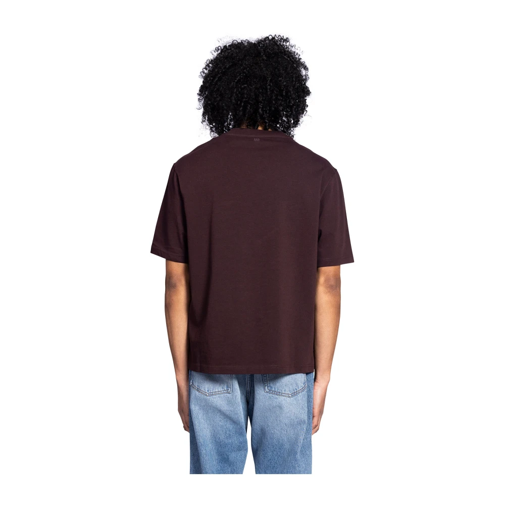 Ami Paris Tonal Eggplant Boxy Tee Shirt Red Heren