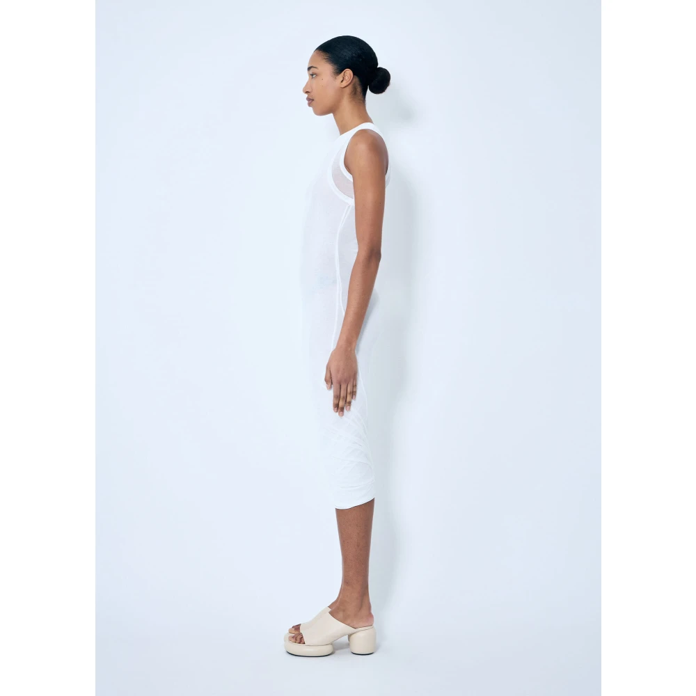 Jil Sander Gelaagde Midi Jurk Scoop Neck Italië White Dames
