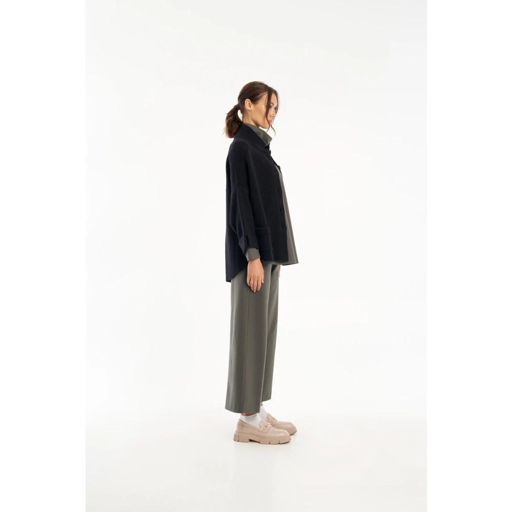 Vicario Cinque Marineblauwe Wol-Alpaca Jas Blue Dames