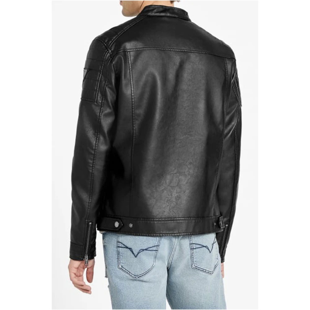 Guess Zwarte PU-leren jas Rechte snit Black Heren