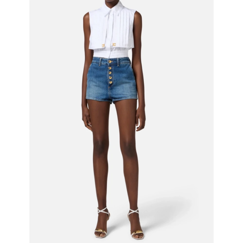 Elisabetta Franchi Mouwloze katoenen shirt met capeconstructie White Dames