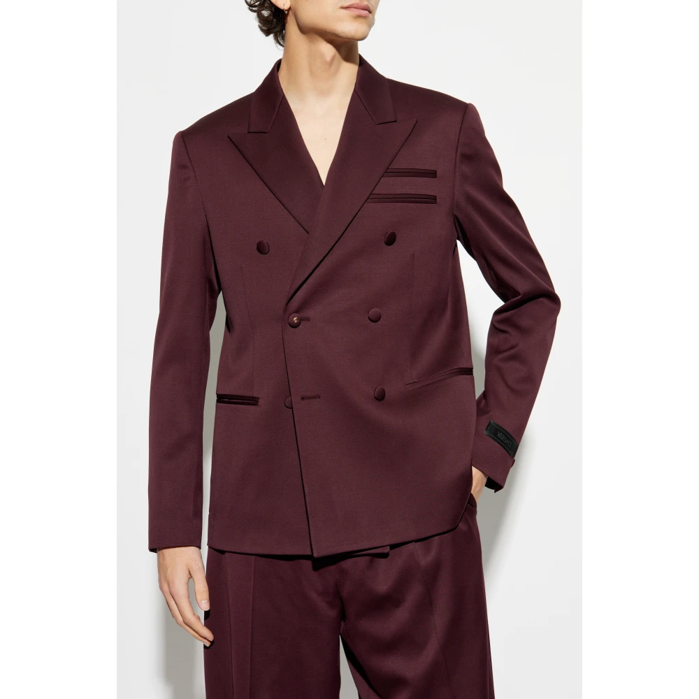 Versace Wollen blazer met gesloten revers Red Heren