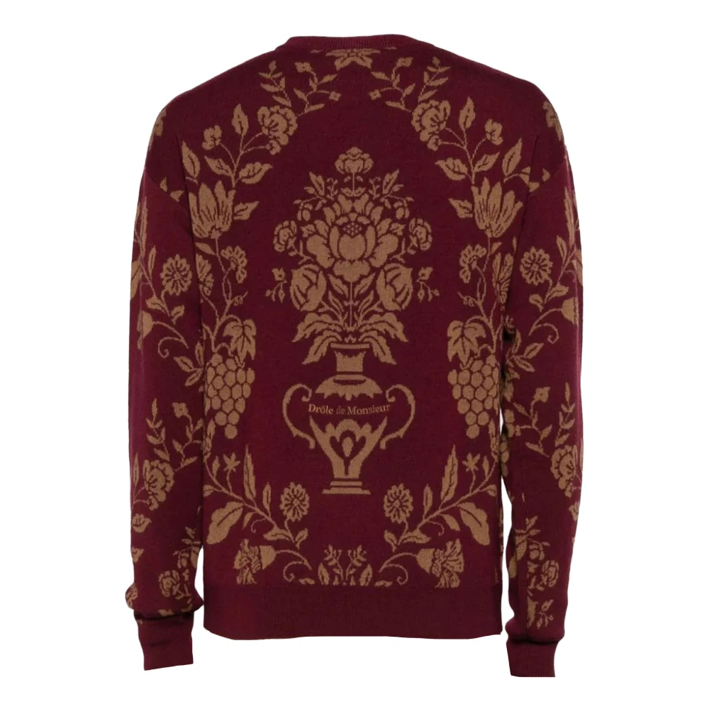 Drole de Monsieur Donkerrode Bloemen Inleg Trui Red Heren