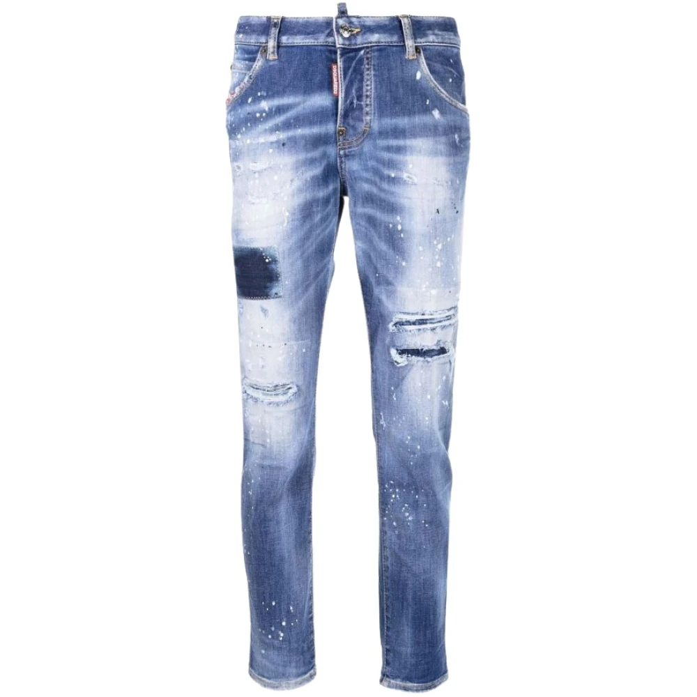 Dsquared2 Marinblå Skinny Jeans med Färgstänk Blue, Dam