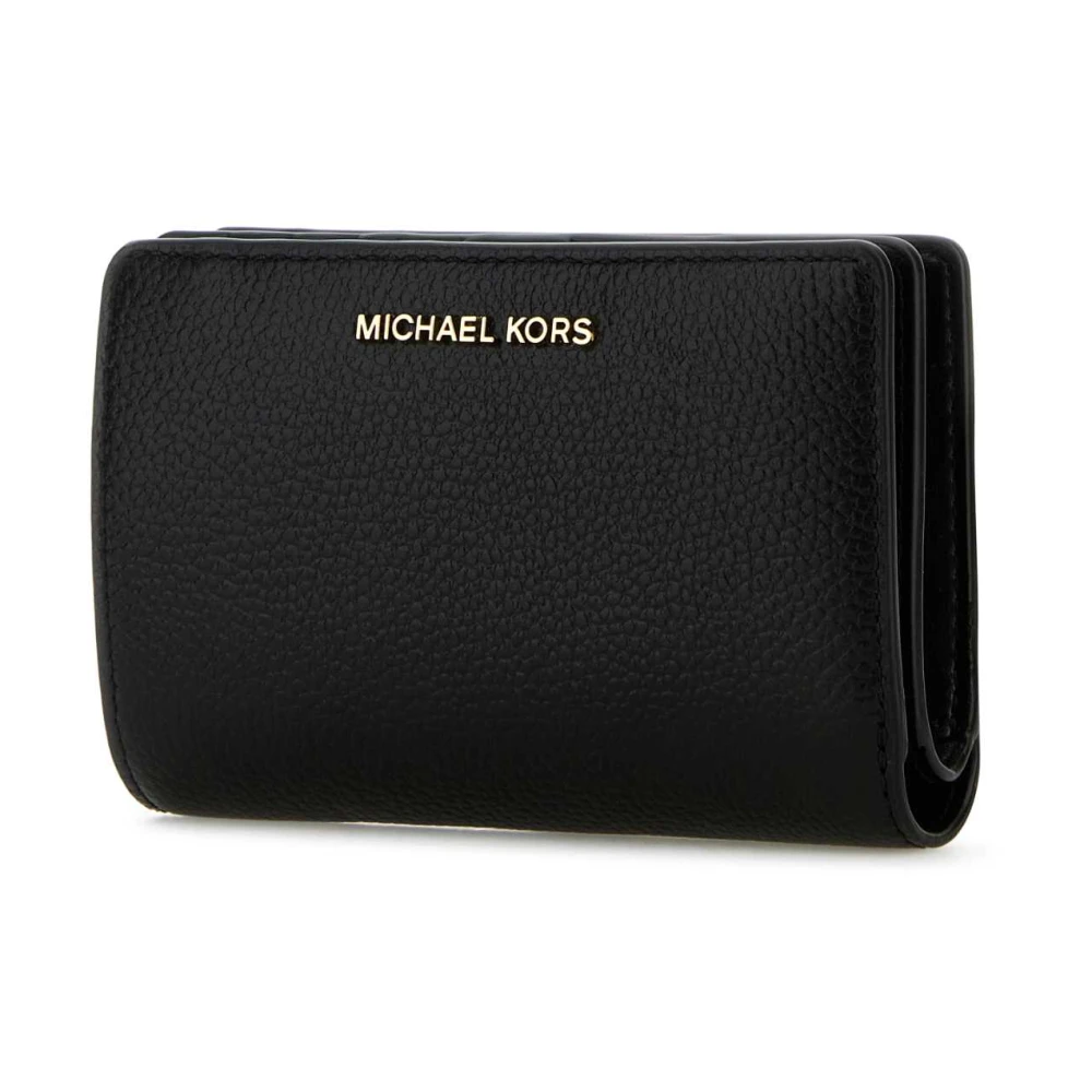 Michael Kors Medium Portemonnee van Gestikt Leder Black Dames