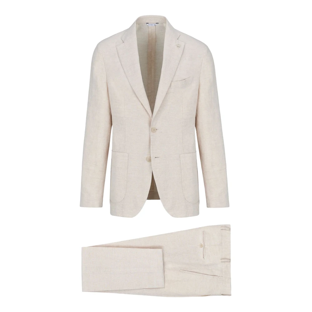 Manuel Ritz Beige Single Breasted Suits, Male, L, Single-Breasted Suit