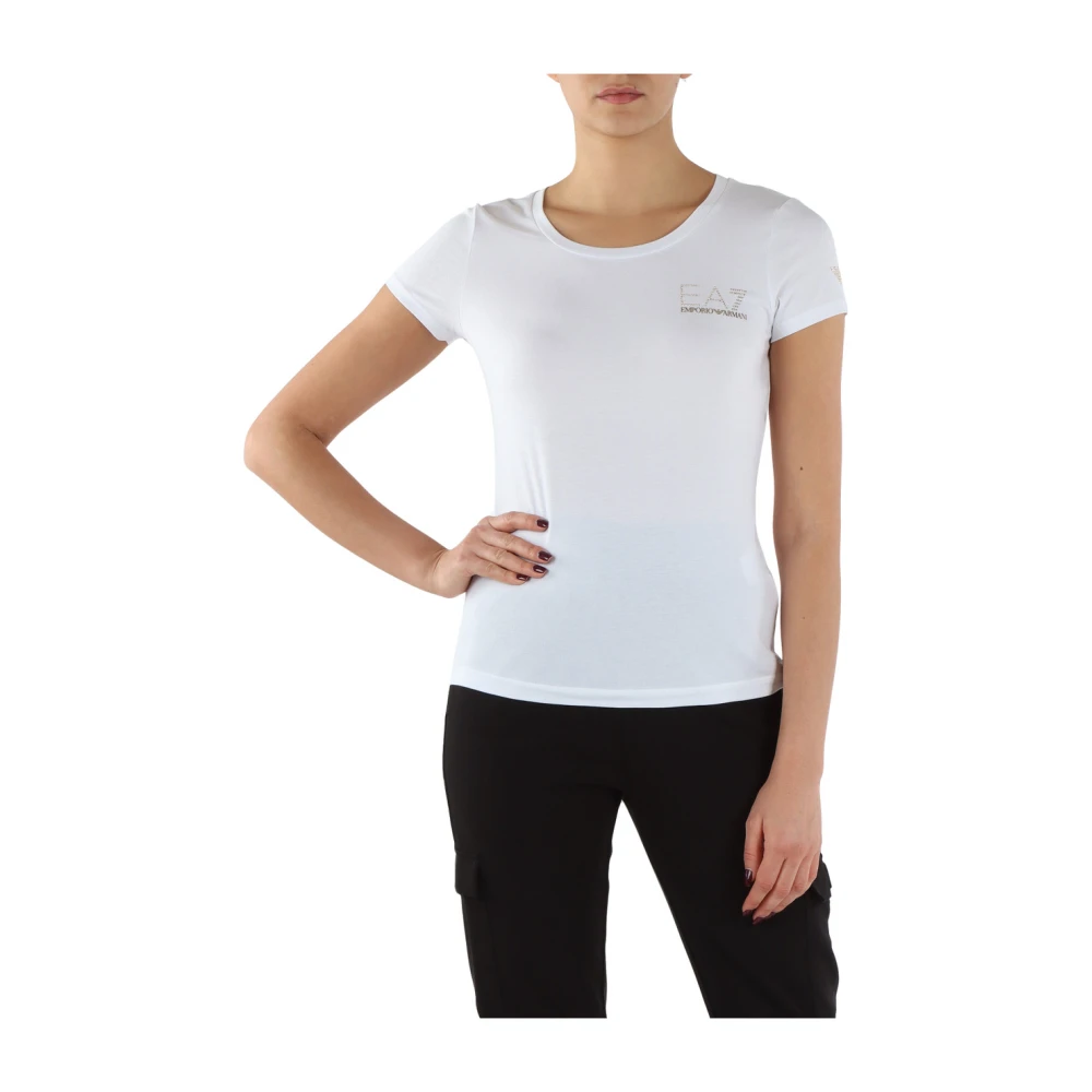 Emporio Armani EA7 Katoenen en Modale T-shirt met Voorlogo White Dames