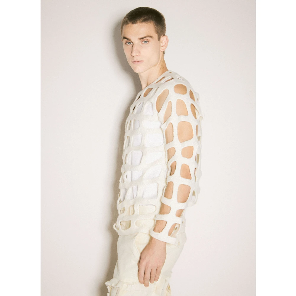 Comme des Garçons Geborstelde Wol Geperforeerde Trui Beige Heren
