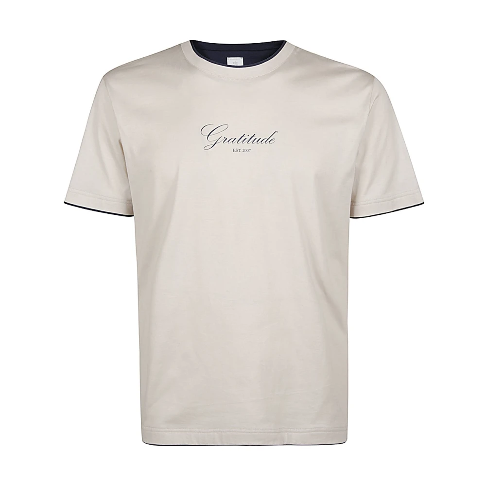 Eleventy Gedrukt Katoenen Ronde Hals T-shirt Beige Heren
