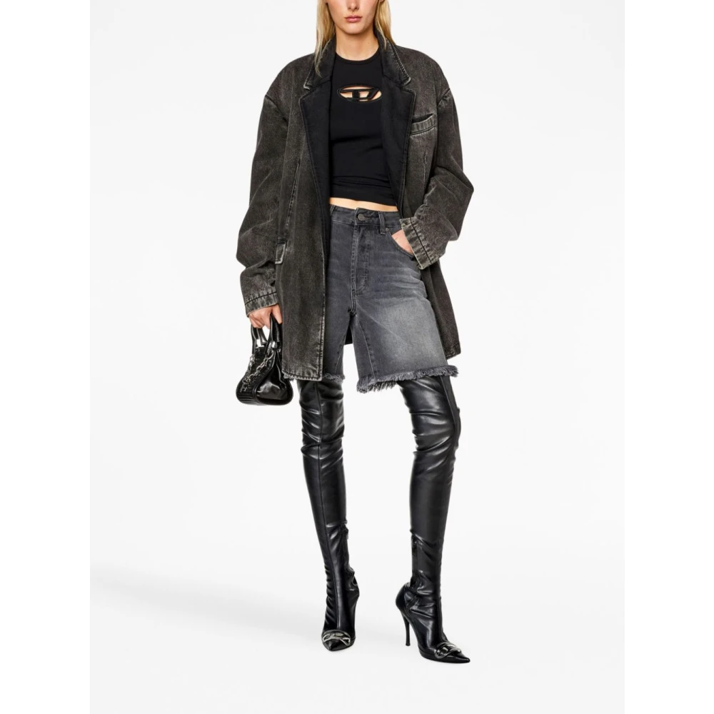 Diesel T-shirt met uitsnijding en logopatch Black Dames