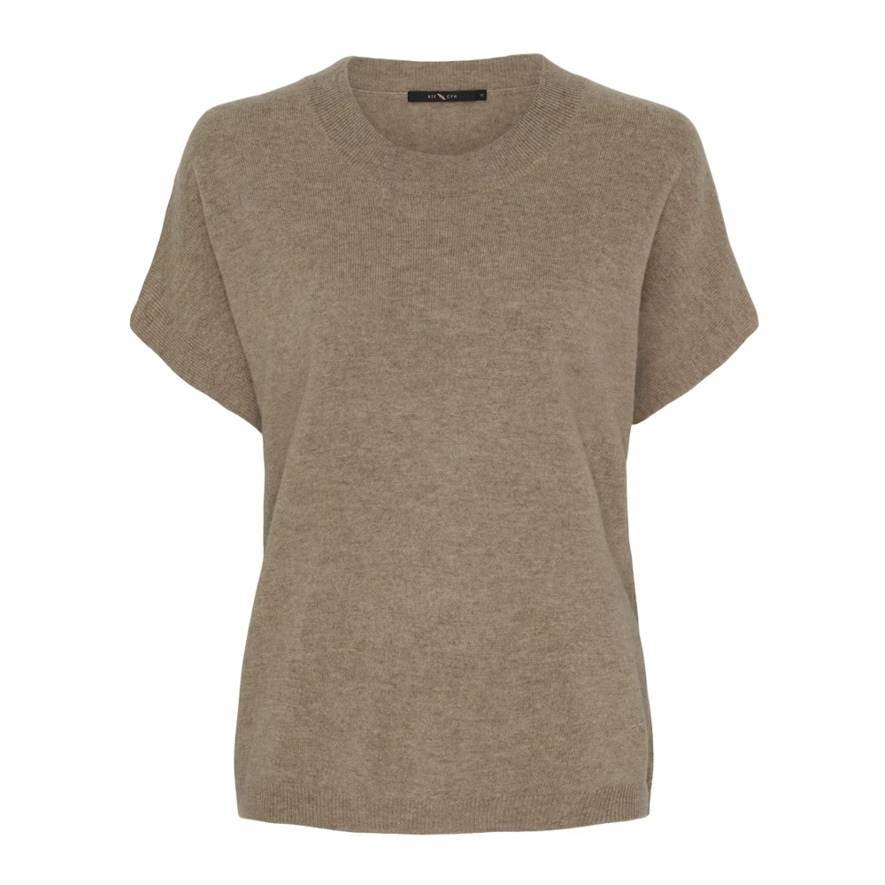 Btfcph Women's Beige Round-Neck Knitwear, Xs, Round-Neck Knit T-Shirt