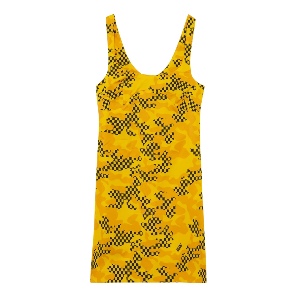 Gcds Yellow Short Dresses, Female, Xs, Printed Mini Dress
