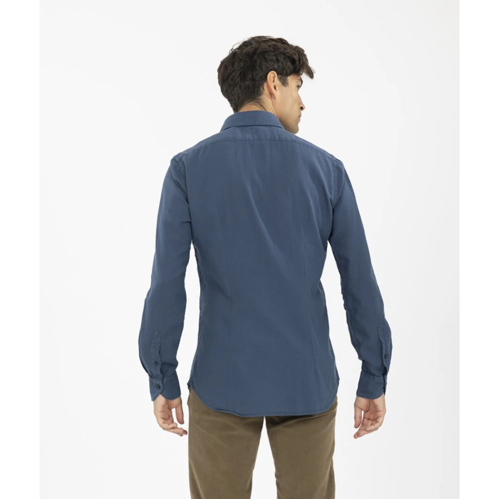Xacus Gewassen katoenen overhemd met Italiaanse kraag Blue Heren