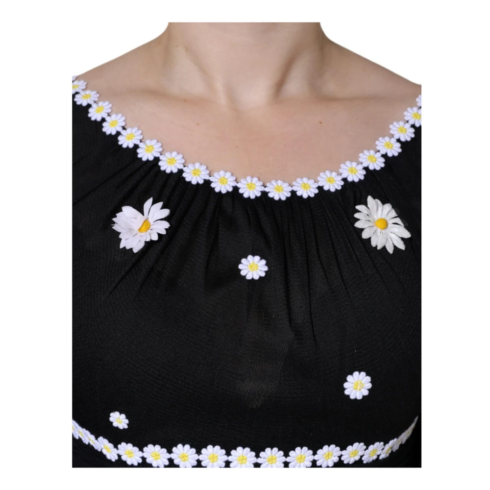 Dolce & Gabbana Zwarte Zijden Daisy Maxi Jurk Black Dames