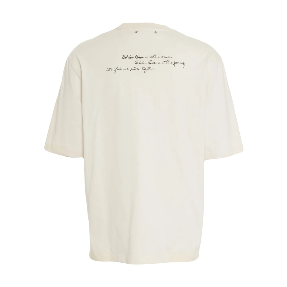 Golden Goose Beige T-shirt met Ribkraag en Logo Beige Heren