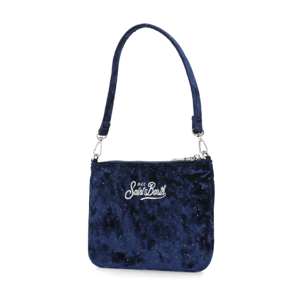 Saint Barth Blauwe Velvet Pochette met Borduurwerk Blue Dames