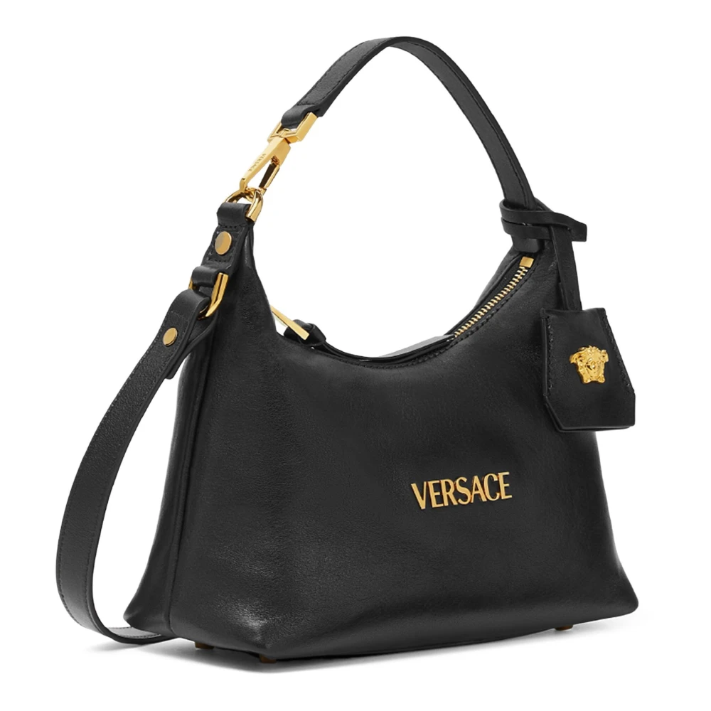 Versace Zwarte Designer Handtas met Logo Hardware Black Dames
