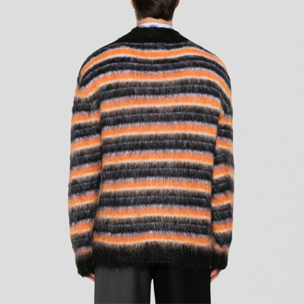 Marni Iconische Geborstelde Gestreepte Mohair Cardigan Multicolor Heren