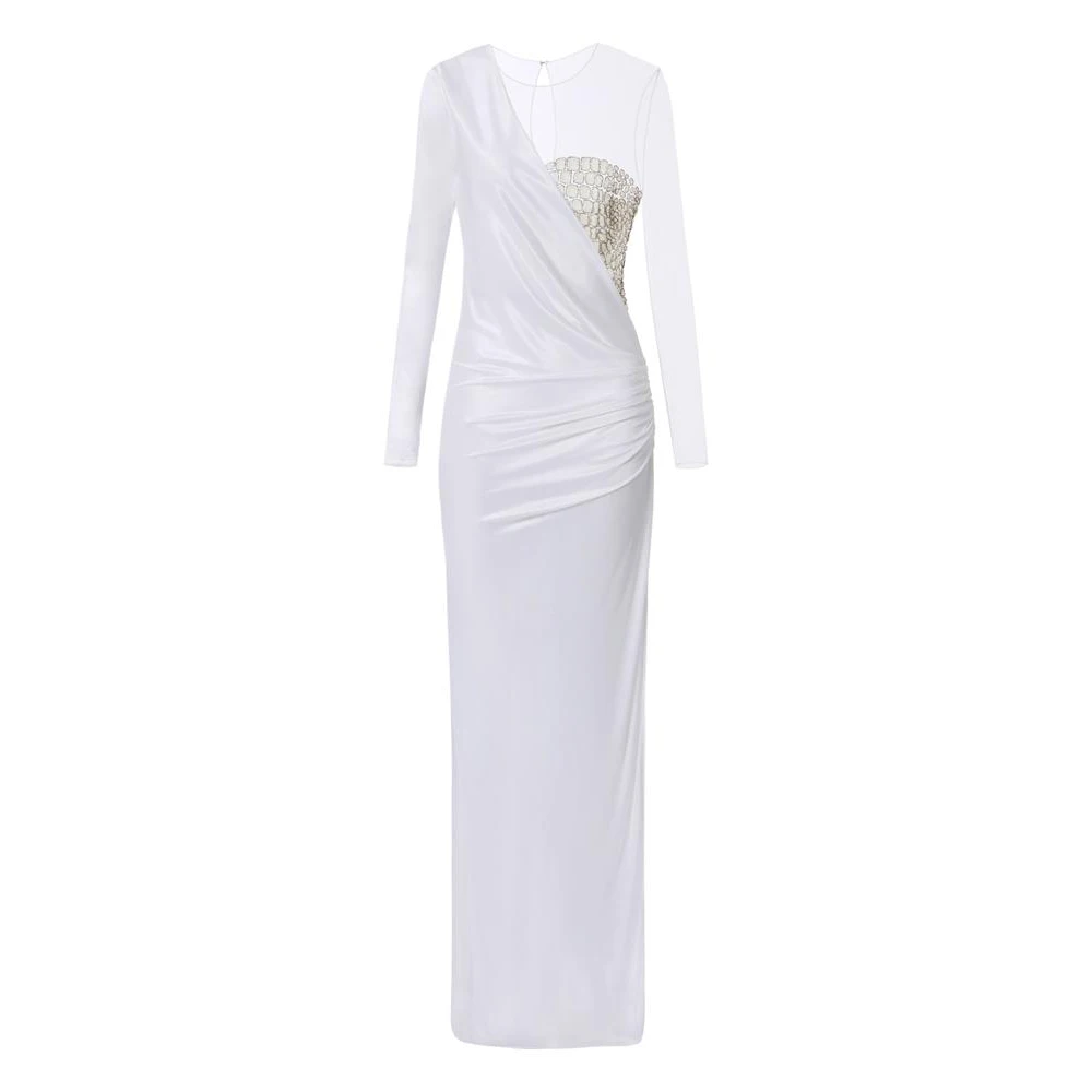 Elisabetta Franchi White Gowns, Female, M, Red Carpet Tulle And Jersey Dress With Crocodile-Effect Embroideries