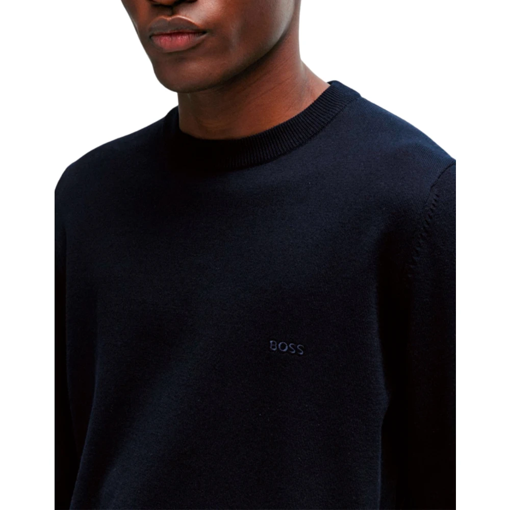 Boss Geborduurde Crew Neck Sweater Blue Heren