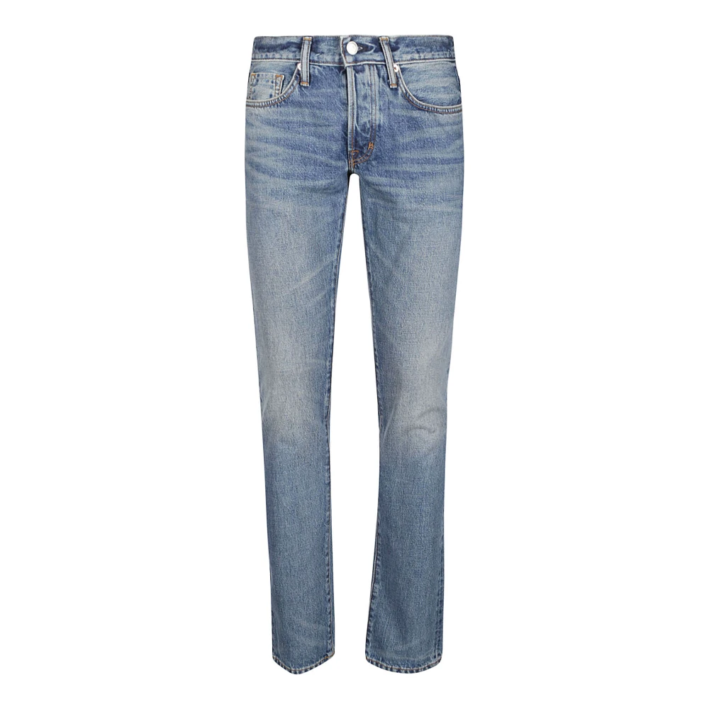 Tom Ford Nieuwe Sterke High Low Authentieke Selvedge Slim Fit Jeans Blue Heren