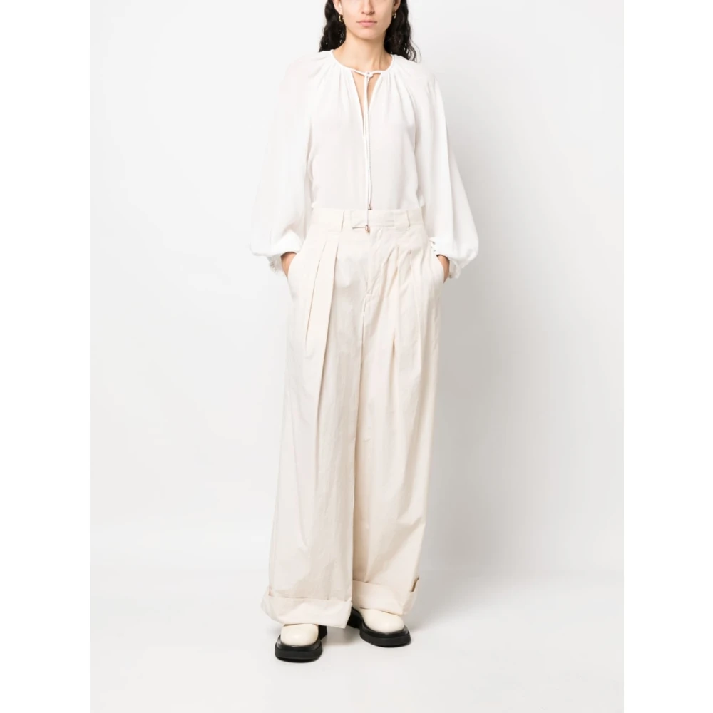 Phaeonia Witte Zijden Zelfstrik Blouse White Dames