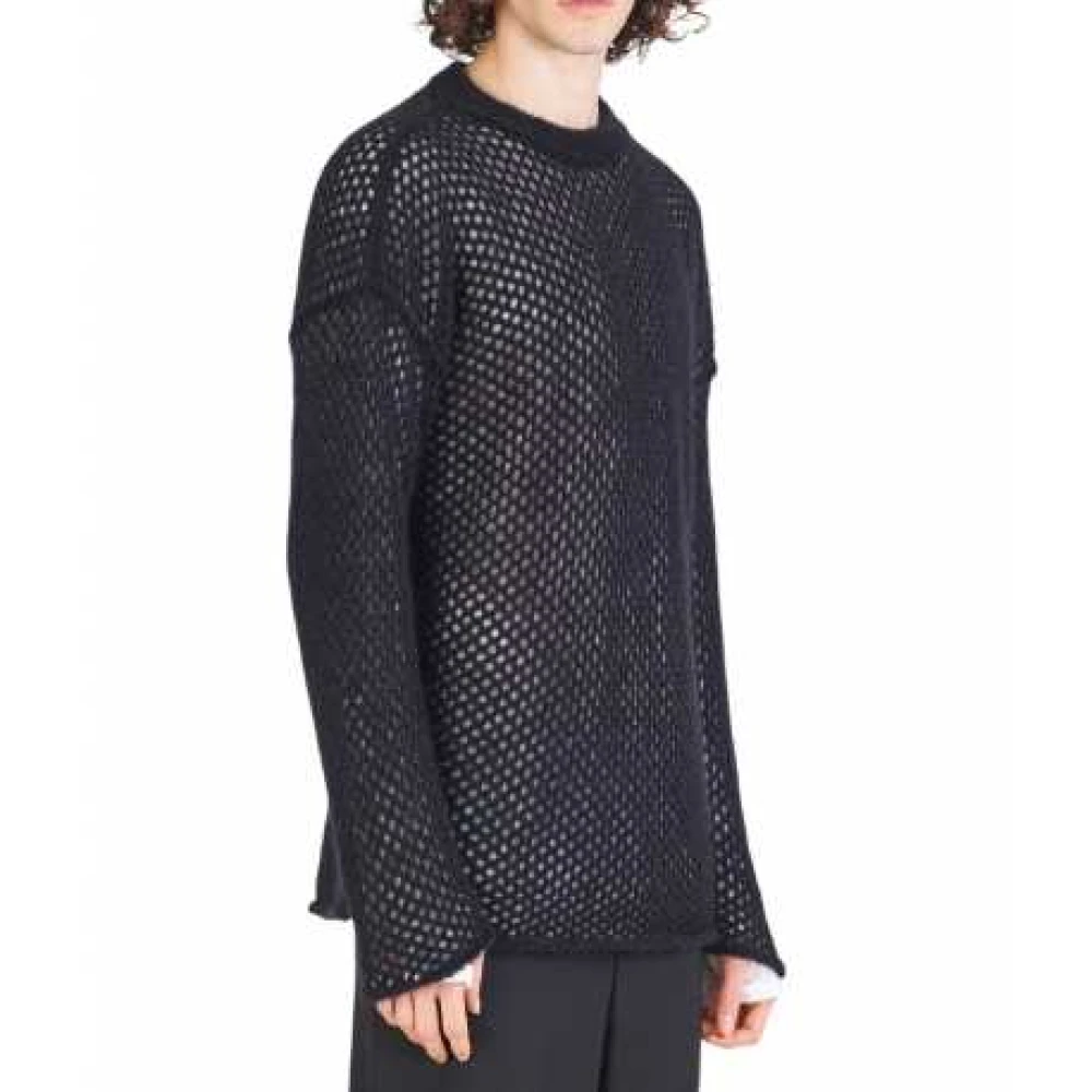 Isabel Benenato Zwarte Oversized Mesh Gebreide Trui Black Heren