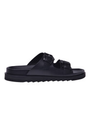 Slider sandals in black calfskin