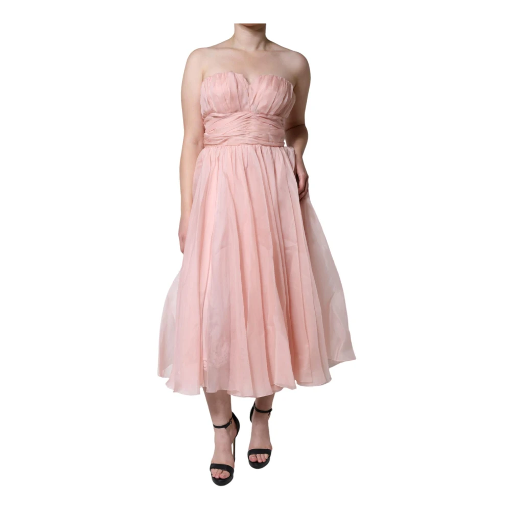 Dolce & Gabbana Women's Pink Silk Strapless A-Line Maxi Gown