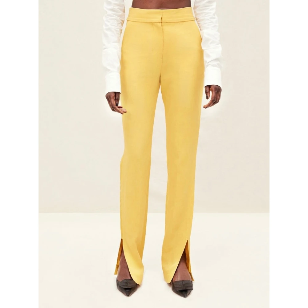 Jacquemus Gele High Rise Straight Leg Broek Yellow Dames