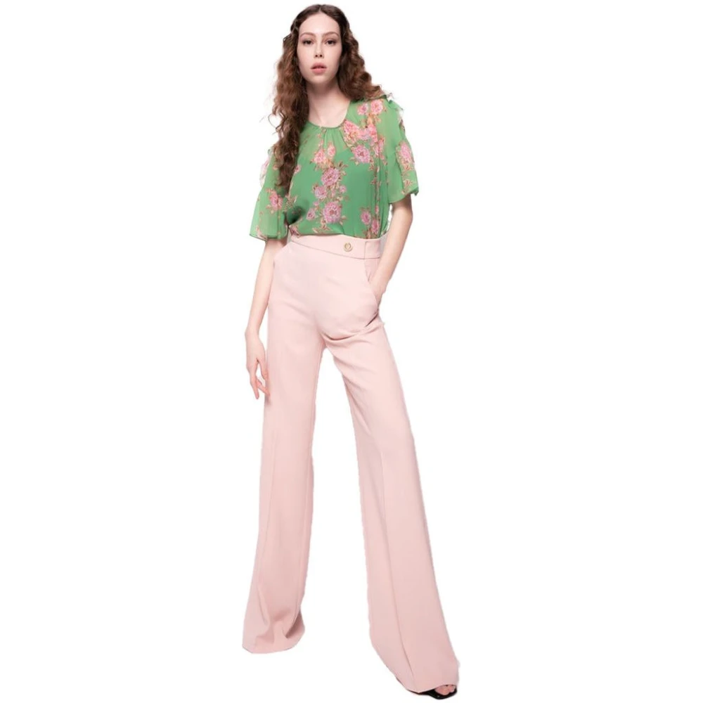 pinko Crepe stretch broek met gouden knopen Pink Dames