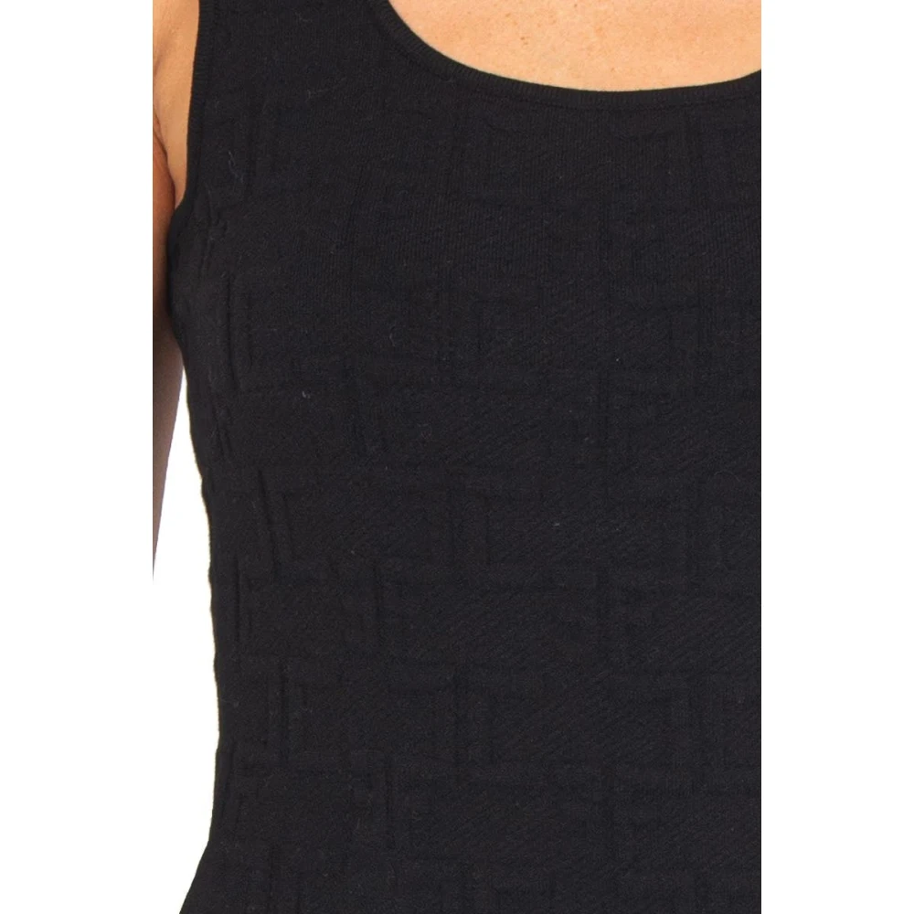 Elisabetta Franchi Zwart Jacquard Gebreide Mouwloze Jurk Black Dames