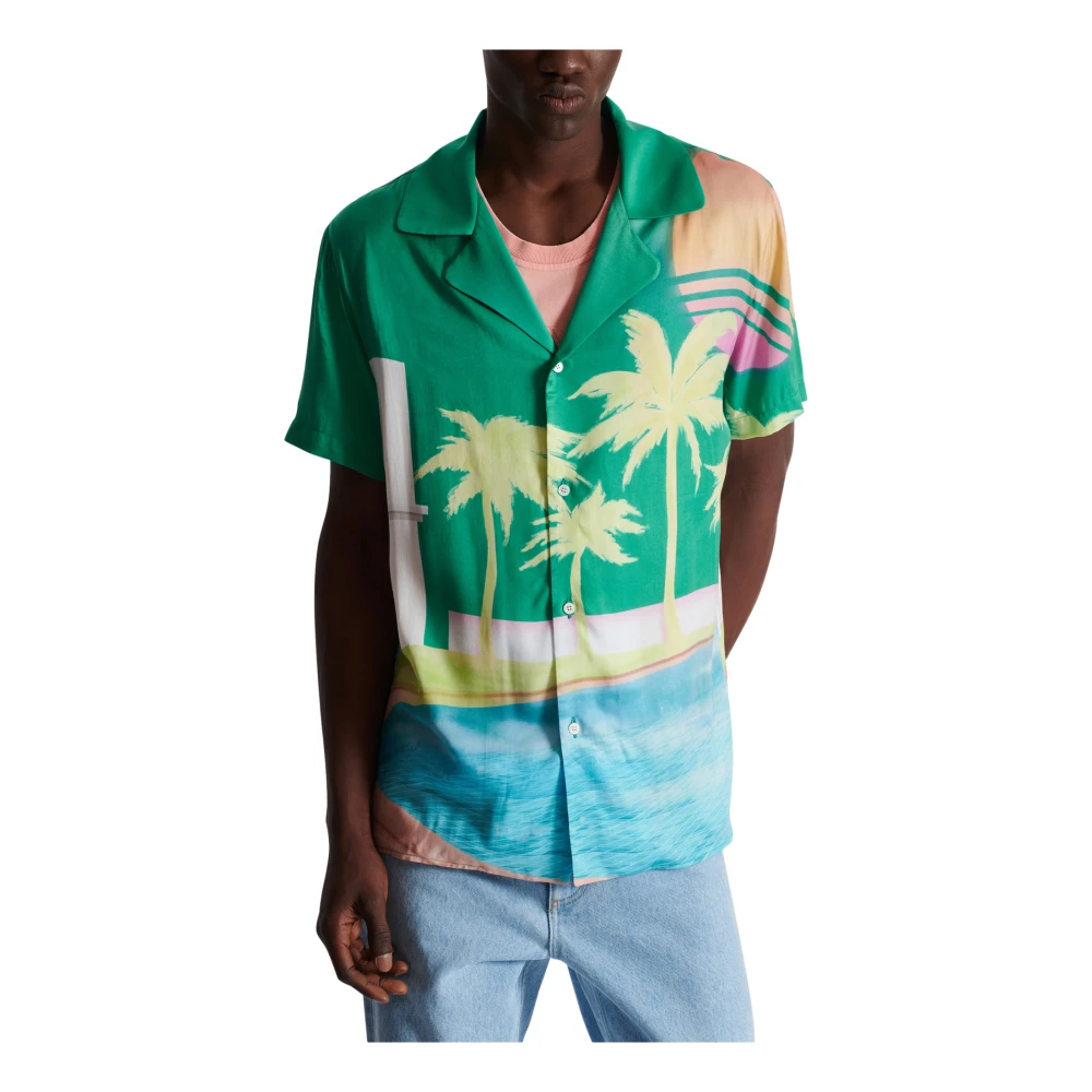 Balmain Kortemouw twill pyjamashirt met palmboomprint Multicolor Heren
