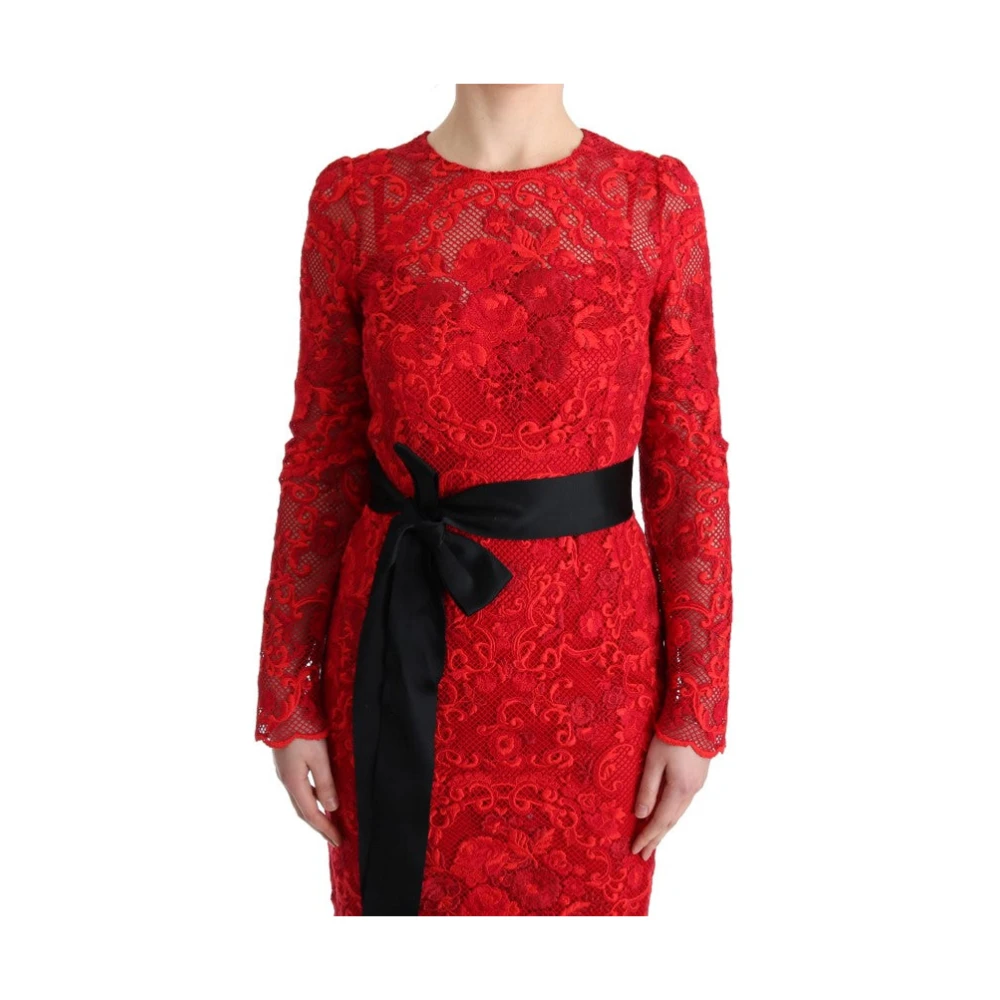 Dolce & Gabbana Bloemen Ricamo Sheath Lange Jurk Red Dames