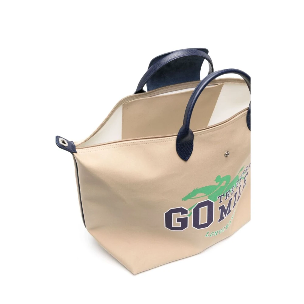 Longchamp Stijlvolle Parijse Katoenen Tas Beige Dames