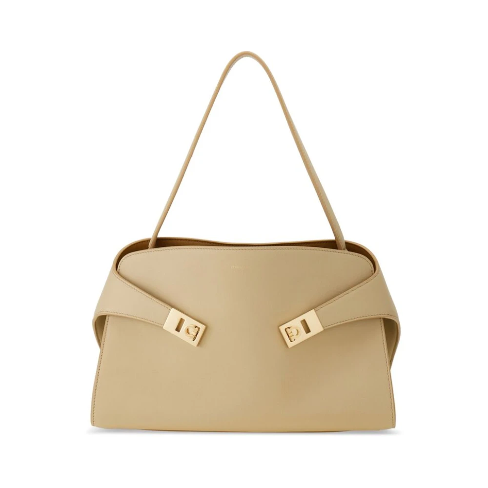 Salvatore Ferragamo Beige Leren Crossbody Tas Gancini Brown Dames